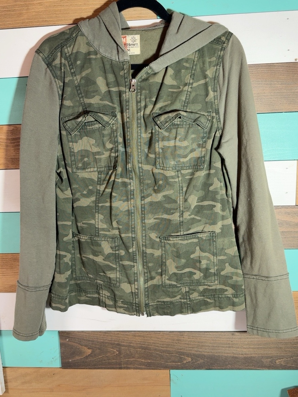 Ruff Hewn Camo Hooded Mixed-Media Utility Jacket